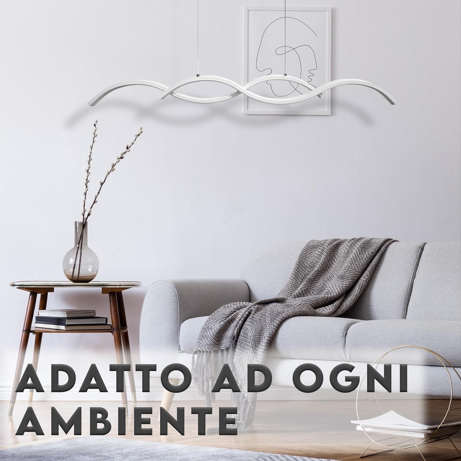 MAKA Lampadario a Sospensione Moderno | Lampadario LED Soffitto per Soggiorno, Cucina, Camera da Letto | Luce Naturale 4000K | Lampada Sospesa | 25W | Alluminio 90x5x90 cm