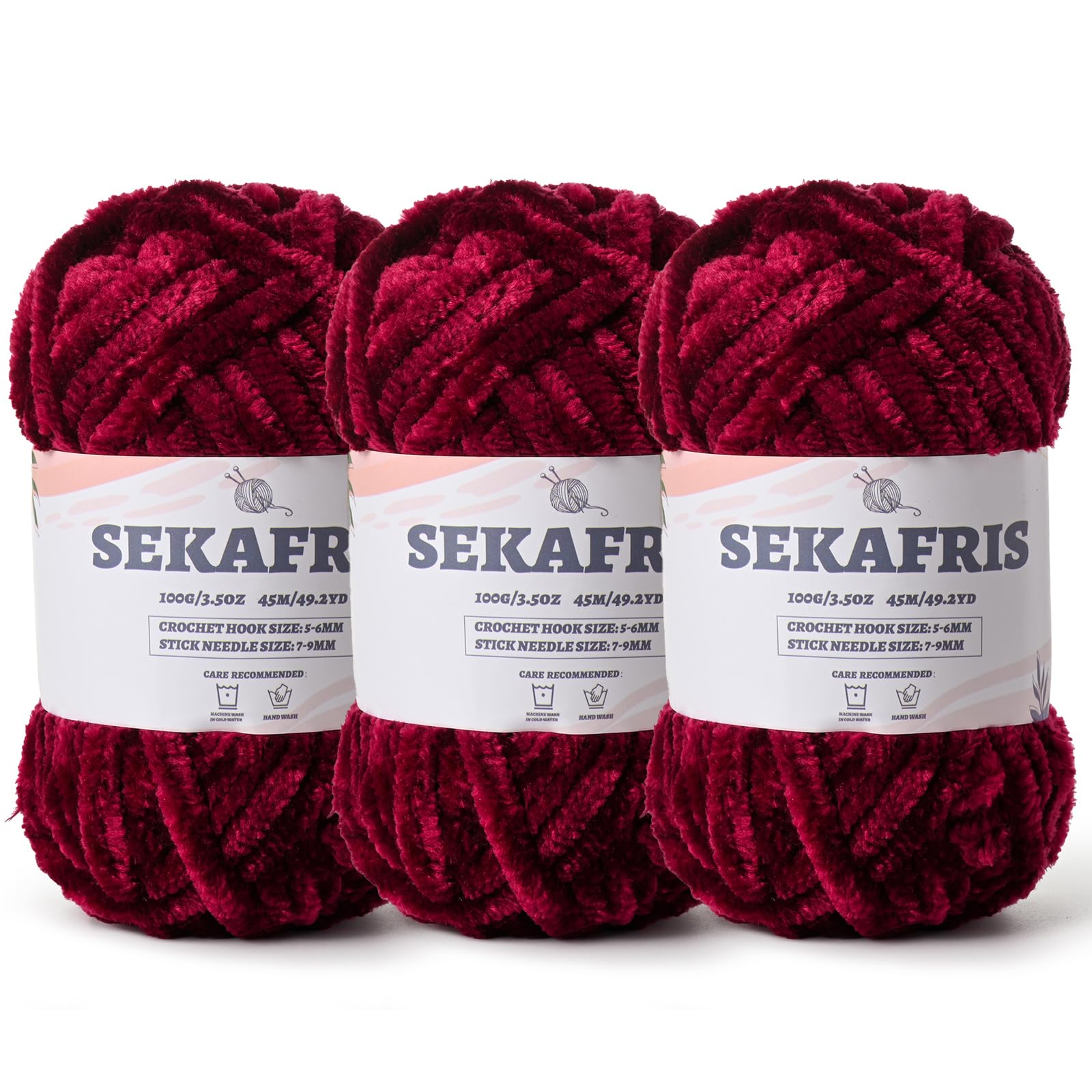 Chenille Velvet Soft Yarn Burgundy 3 Pack