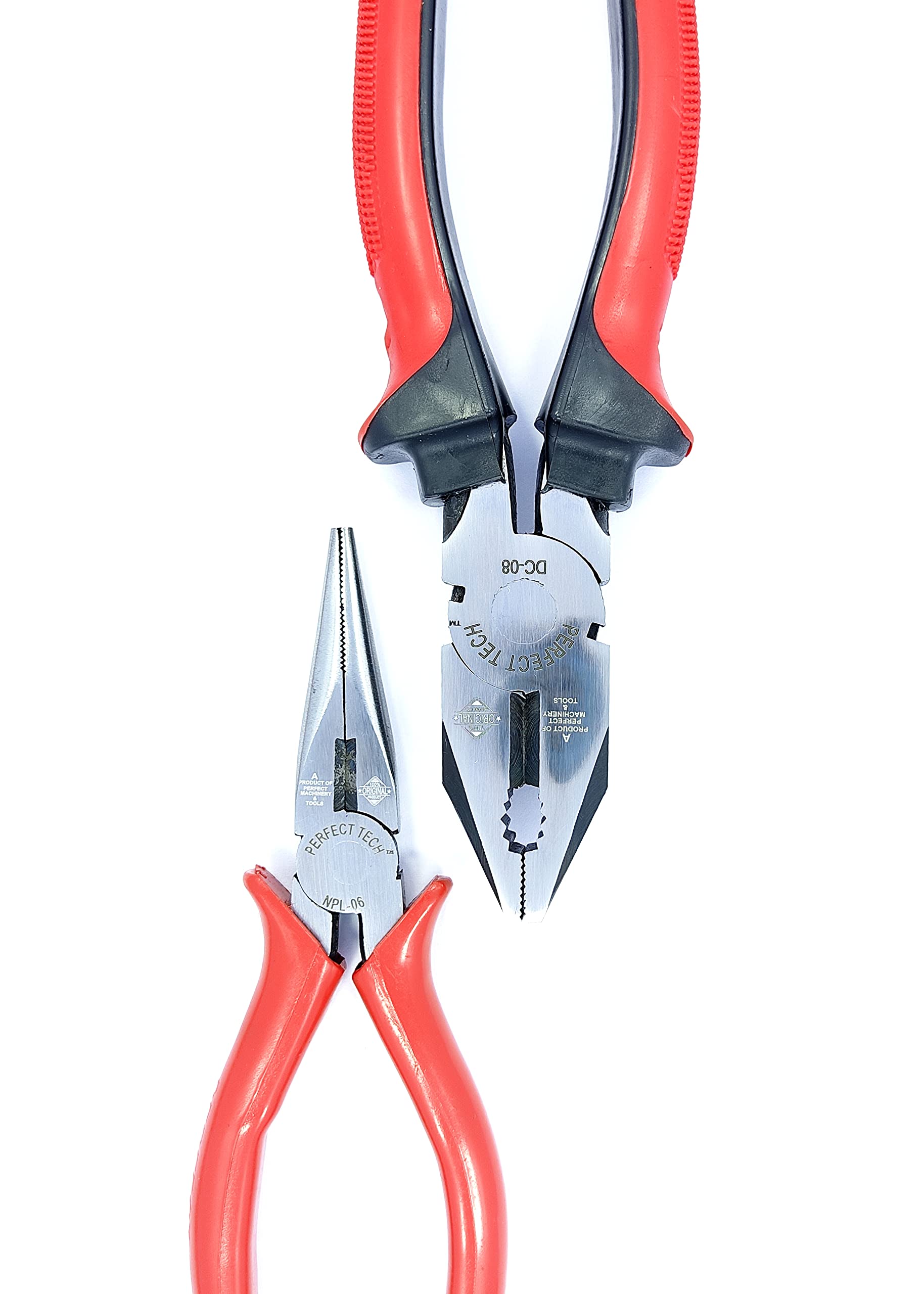 PERFECT TECH 2 Pcs Set Combination Plier 8 inch | Long Nose Plier 6 inch | Double Dip Set | Tool Kit Set | Cutting Player | Diagonal Anti Slip Handle | Trimming Edges & Clamping Wire | Plumber Hand 3