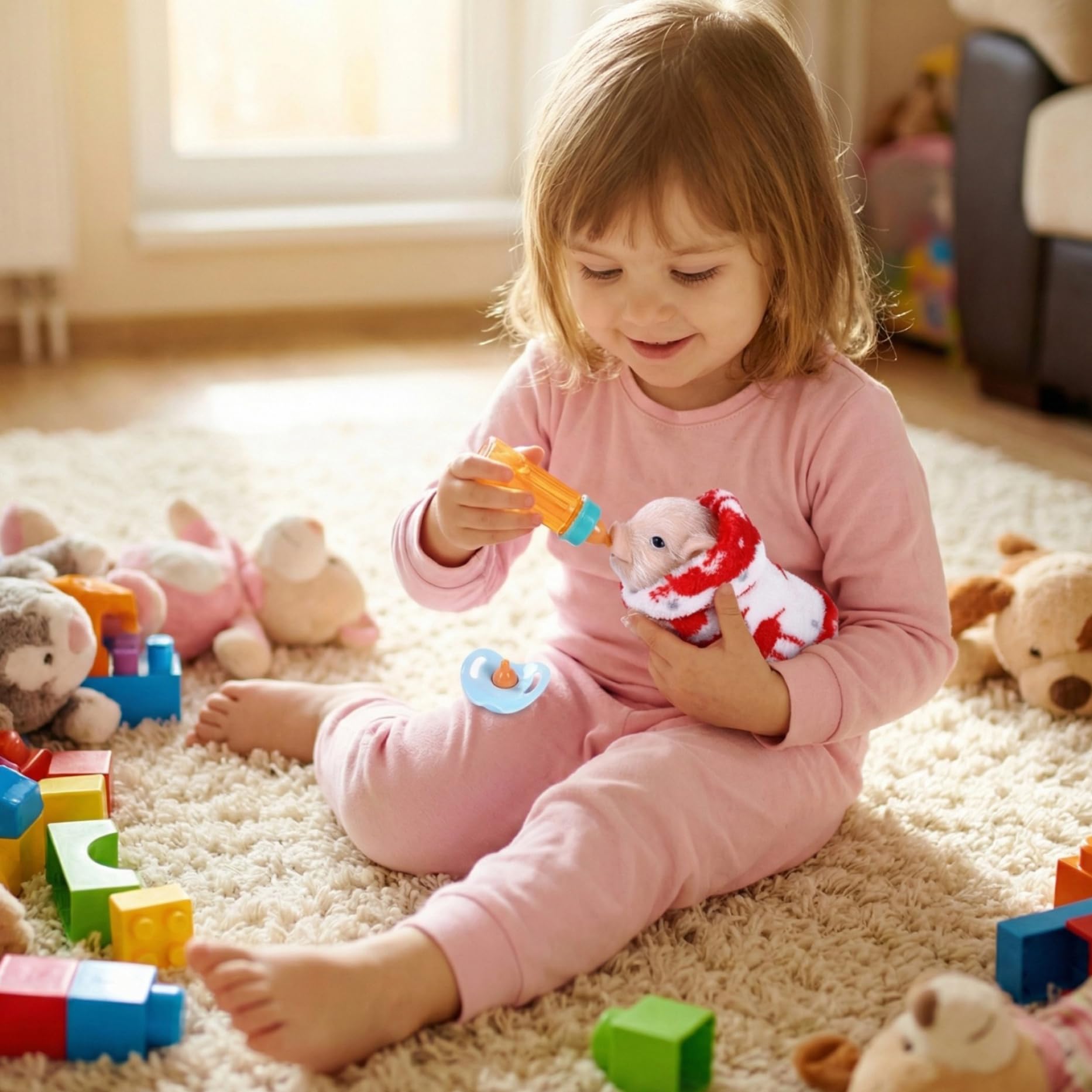 7 Unids/set Lechón de Silicona Animales de Silicona Suave Realistas con Ropa y Comedero Juego de Imaginación Mini Cerdo Diversión Pequeñas Mascotas para Niños Niñas Niños Animales Cerdo Realista