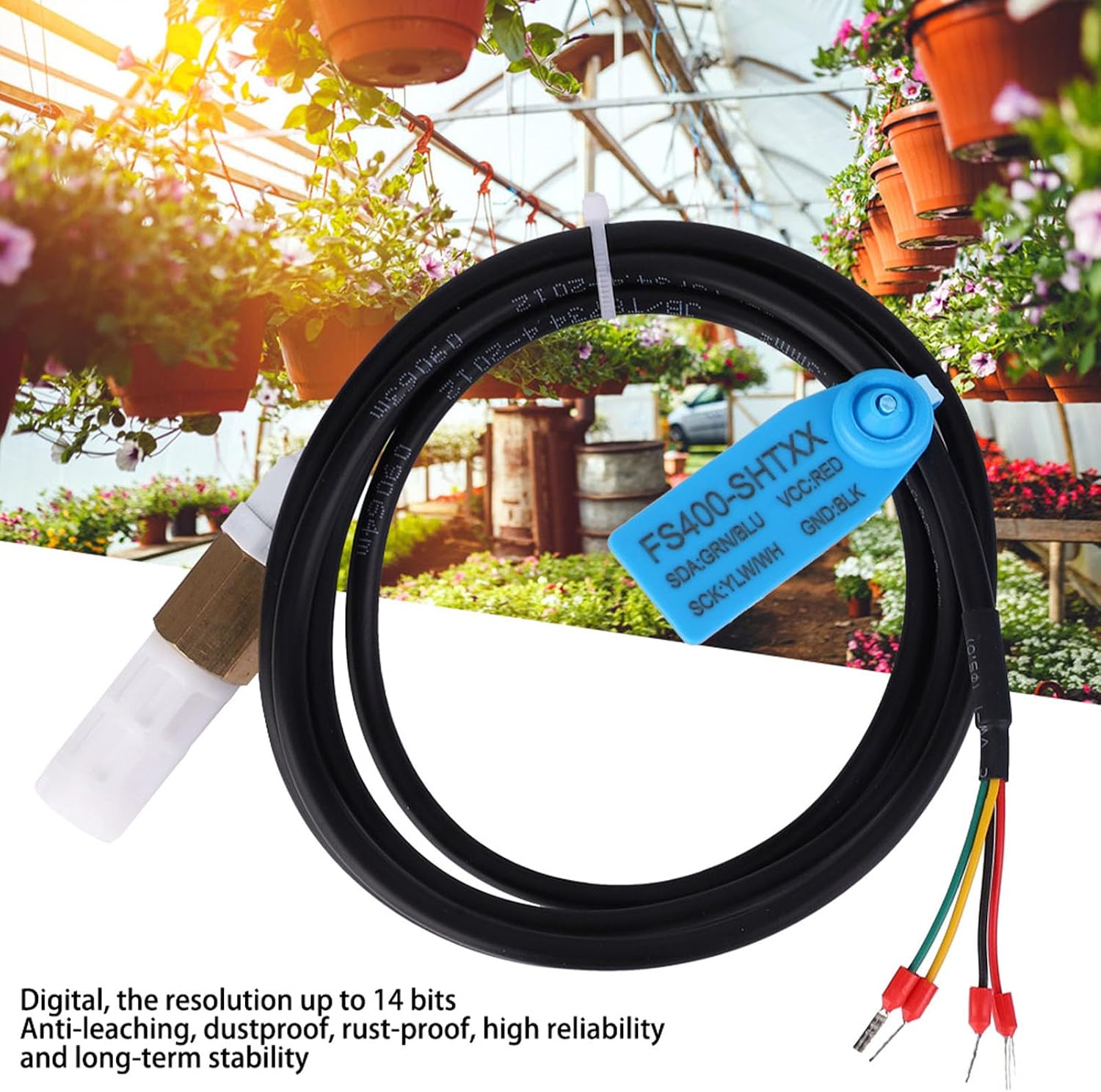 FS400 SHT3X Digital Temperature Humidity Sensor, High-Accuracy Waterproof Probe with Copper Plastic Housing, I2C Interface for Soil and Environmental Monitoring (SHT35)