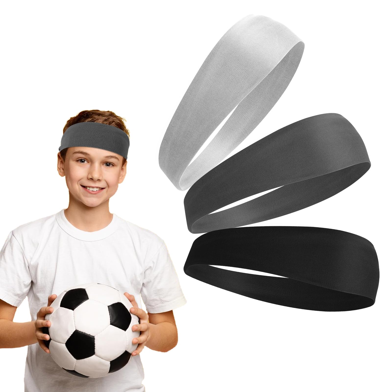 Dimeho 3 Pcs Kids Sports Headbands Boys Girls Athletic Elastic Sweatbands Children Soft Moisture Wicking Hairband Absorbing Sweat Band for Football Basketball Running Tennis