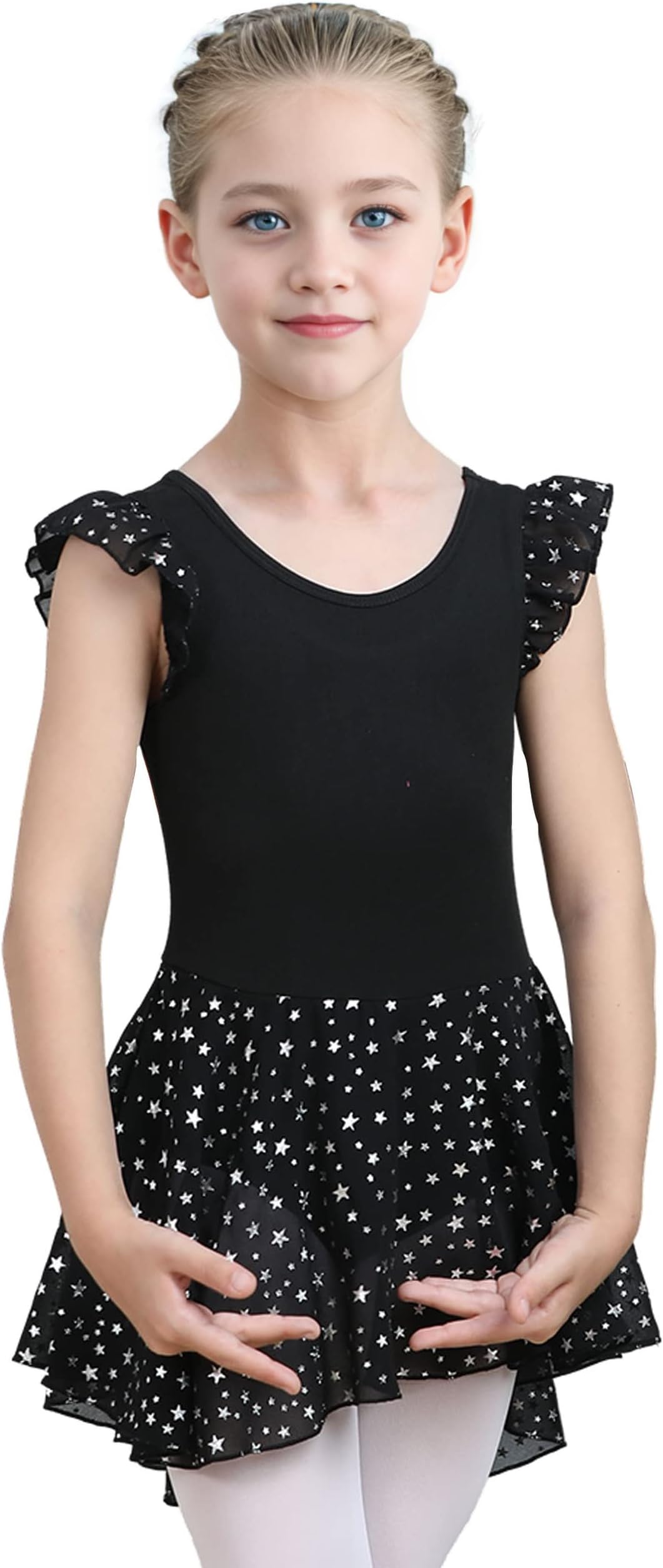 LUOUSEElegant Girls Ballet Leotard with Skirt - Flutter & Ruffle Sleeves, Perfect for Dance & Gymnastics