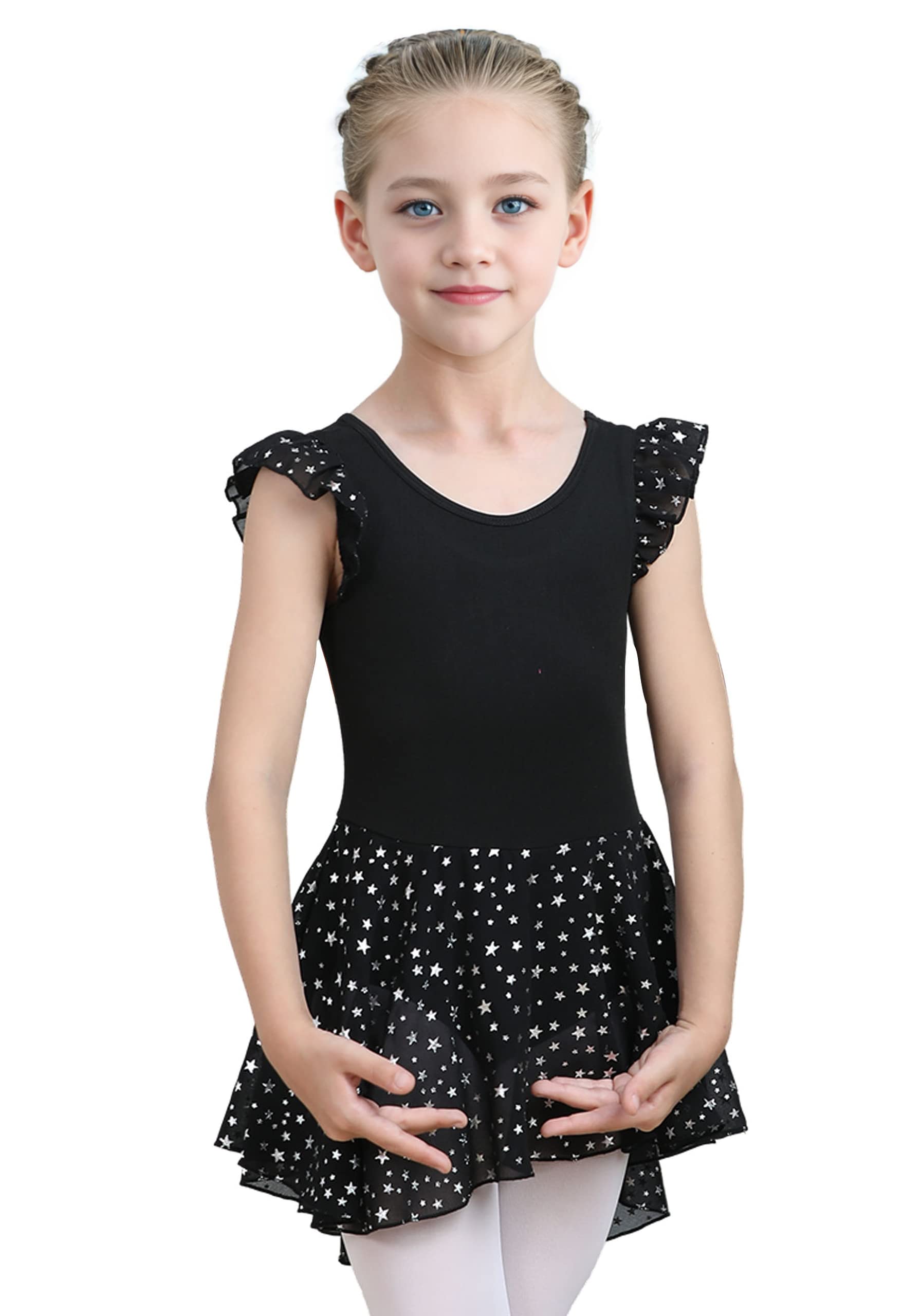LUOUSEElegant Girls Ballet Leotard with Skirt - Flutter & Ruffle Sleeves, Perfect for Dance & Gymnastics