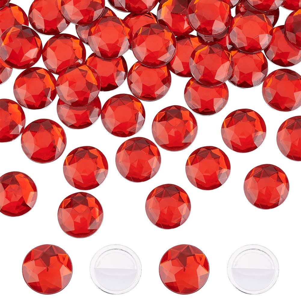 FINGERINSPIRE 60Pcs 20mm Flat Back Round Acrylic Rhinestone Red Self-Adhesive Round Jewels Plastic Gems Embelishments Stick On Jewels Crystal Circle Gems for Costume Making DIY Cosplay Crafts