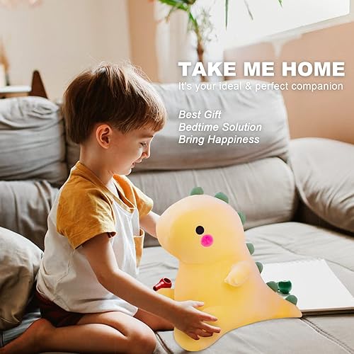 Miniatura 3 de Lindos juguetes de peluche de dinosaurio, súper suaves y esponjosos, peluche de dinosaurio Kawaii para niños y niñas (amarillo, 9 pulgadas)