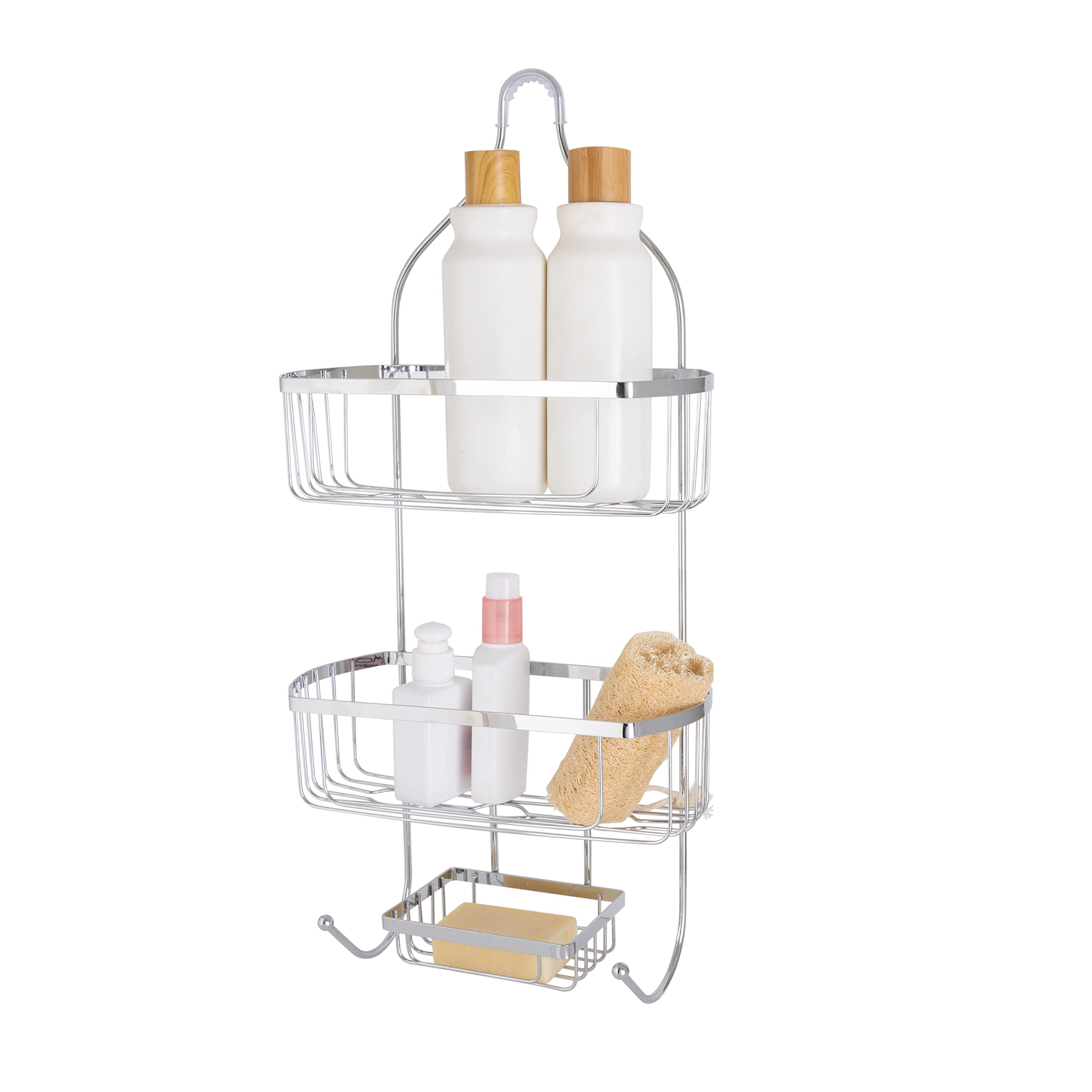 Bath Bliss Prince Shower Caddy Over the Shower Head Hanging Bathroom Storage Organization Chrome