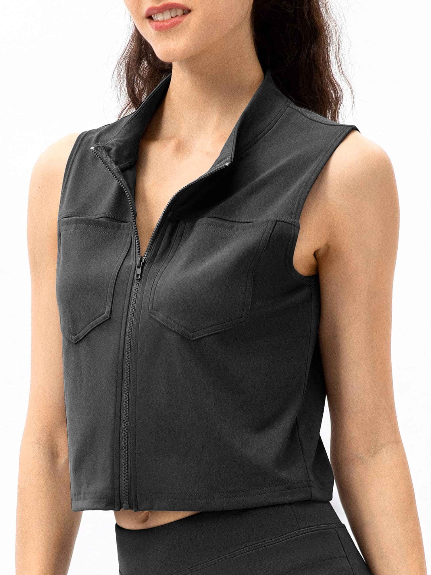 Women Sports Vest Zip up SLE Casual Vests Black