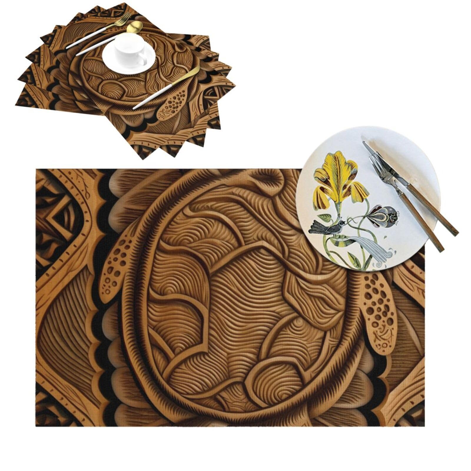 Lot de 6 sets de table en PVC Tapa Honu design tortue hawaïenne