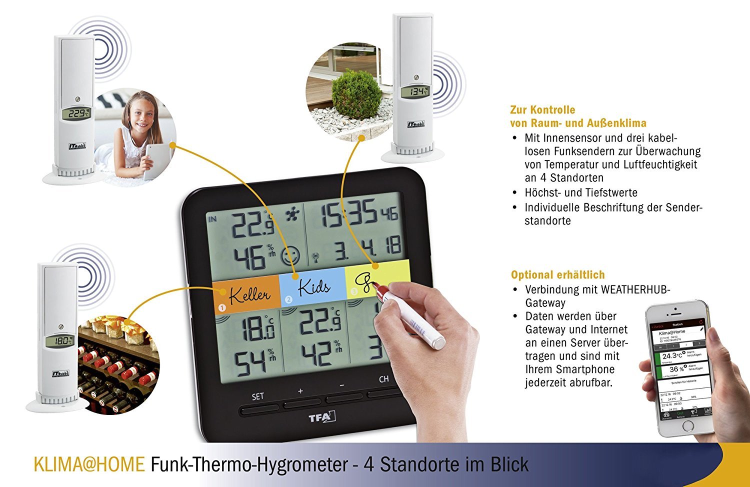 TFA Dostmann 30.3060.01 Klima Home Termometro/Igrometro Radio-Controllato (Nero con batterie)