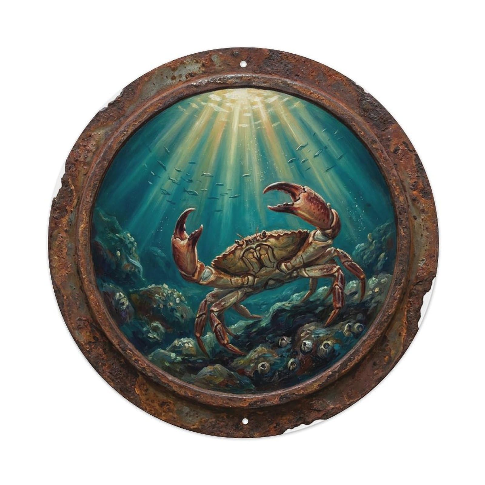 Vintage Porthole Crab Sideways Ship Window Under Deep Metal Tin Sign