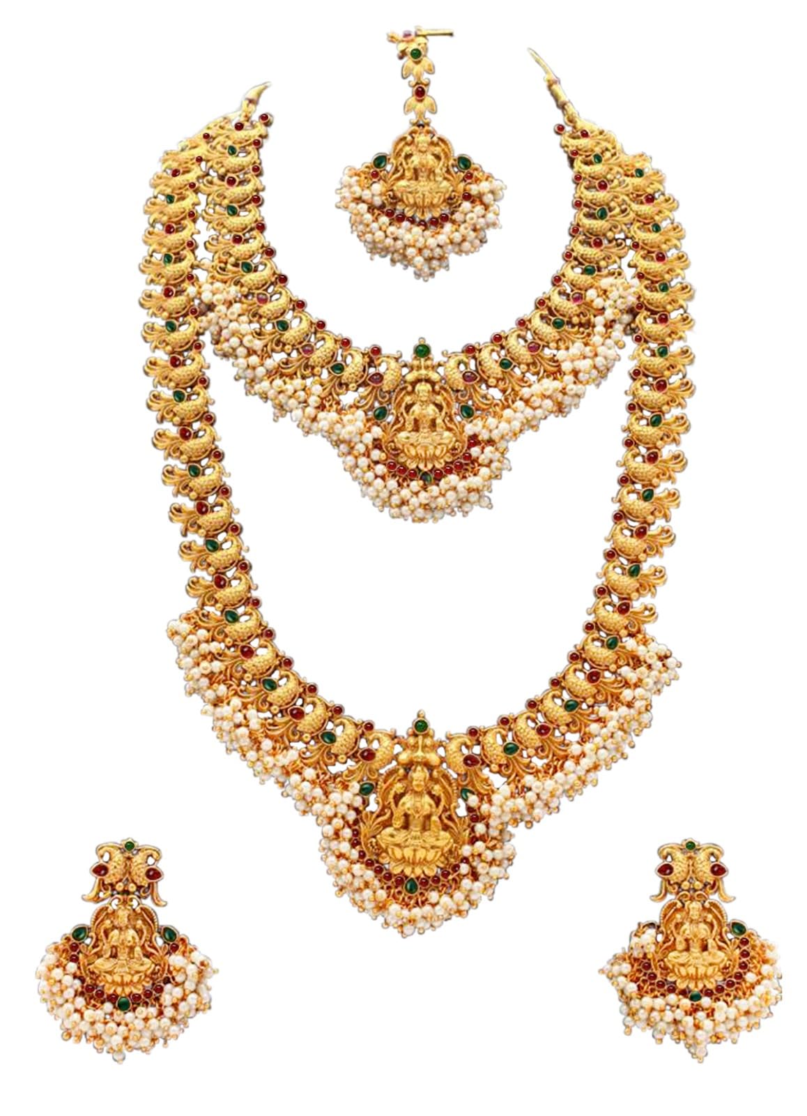 NITI GOLD Classic Pearl Gold Plated Long Haram 2 Necklace Set for Women with Jhumka set & Maaangtika (B0C9LLM29S) Amazon Price History, Amazon Price Tracker