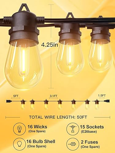 Miniatura 6 de addlon Tira de luces LED para exteriores de 200 pies (paquete de 4 x 50 pies), control remoto con función de temporizador, 60 bombillas Edison