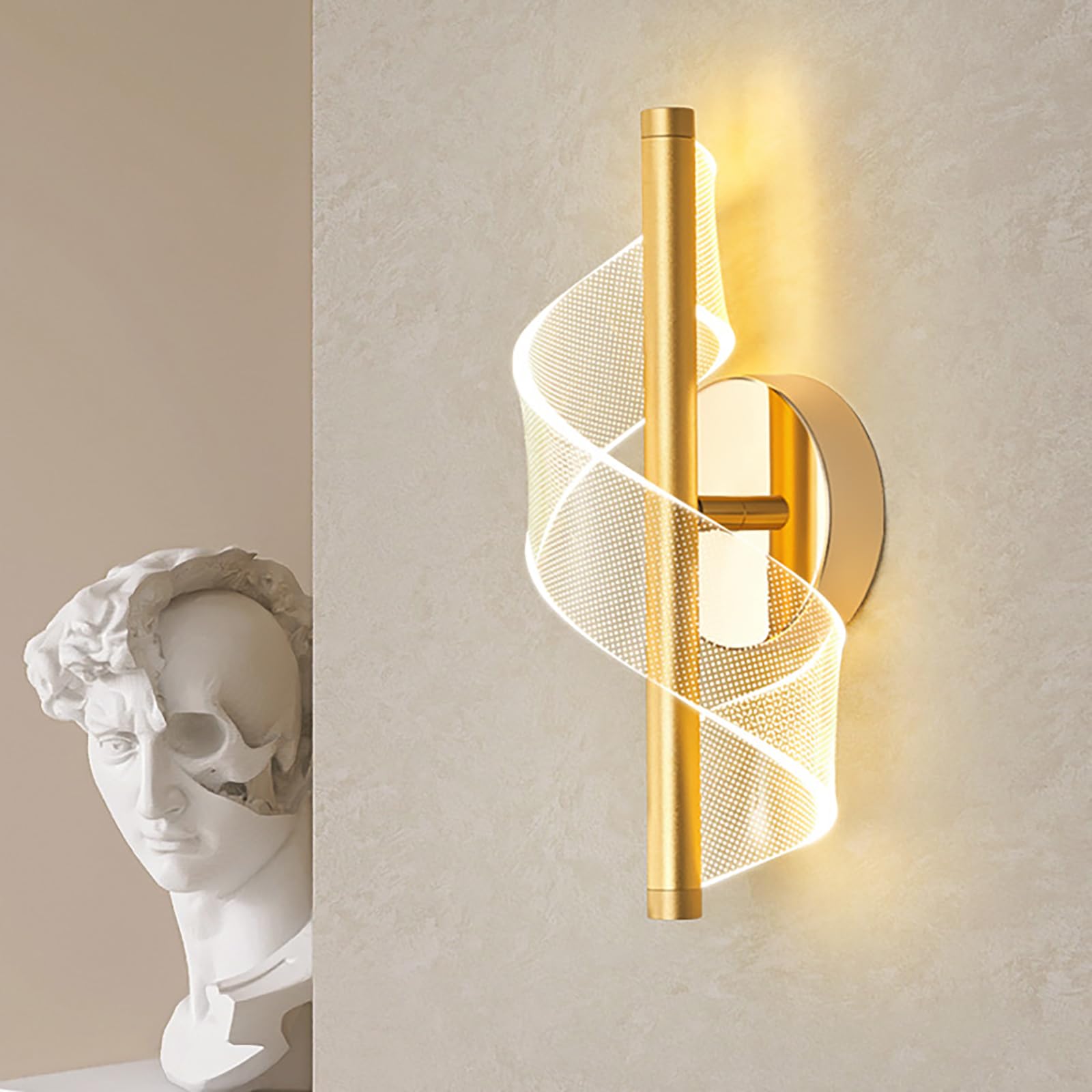 Lot de 2 Applique Murale LED Moderne, Or Lampe Murale Intérieur, Acrylique Luminaire Mural Pour Chambre Salon Couloir Escalier, 3000K Lumière Chaude