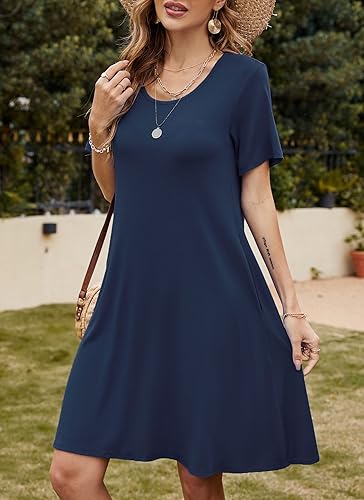 Vista 2 de FZ FANTASTIC ZONE - Vestido informal de verano para mujer, estilo camiseta, holgado, de manga corta y con bolsillos