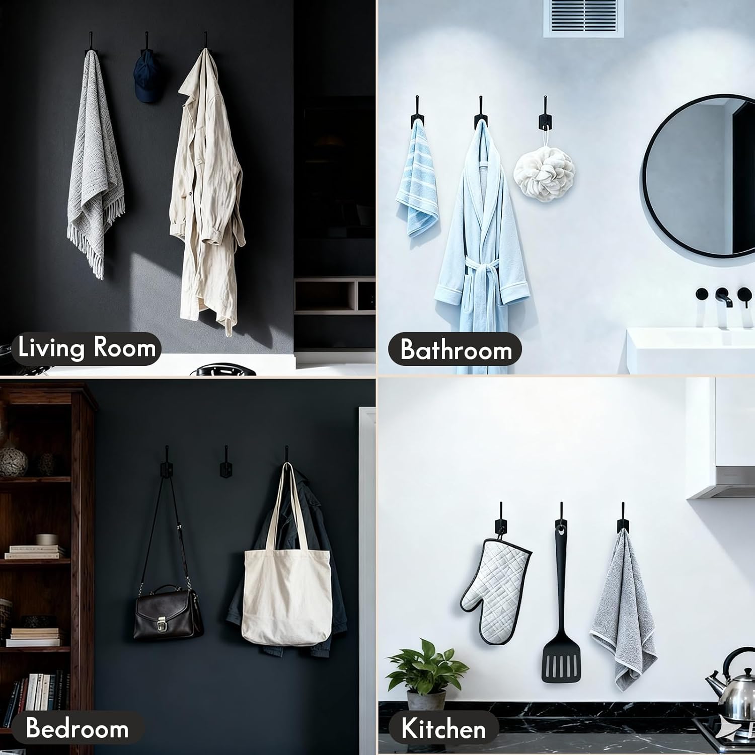 CBWLWJ 16 Pack Heavy Duty Metal Wall Hooks for Hanging, Wall Mounted Coat Hooks for Living Room, Bathroom, Kitchen – Hang Coat, Bag, Scarf, Towel, Hat, Key, Cup (Silver)