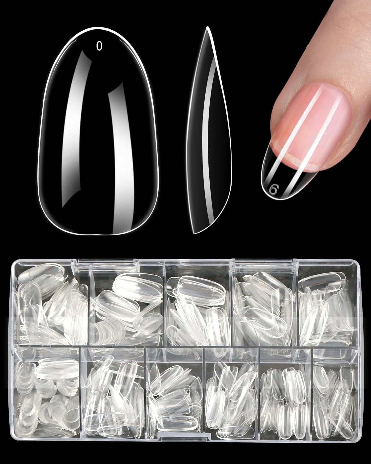 Sponsored Ad - ELECTOMANIA 500pcs Fake Nails - 10 Sizes, Transparent & Acrylic False Nails with Case for Salons & DIY Nail Art (Long Oval)