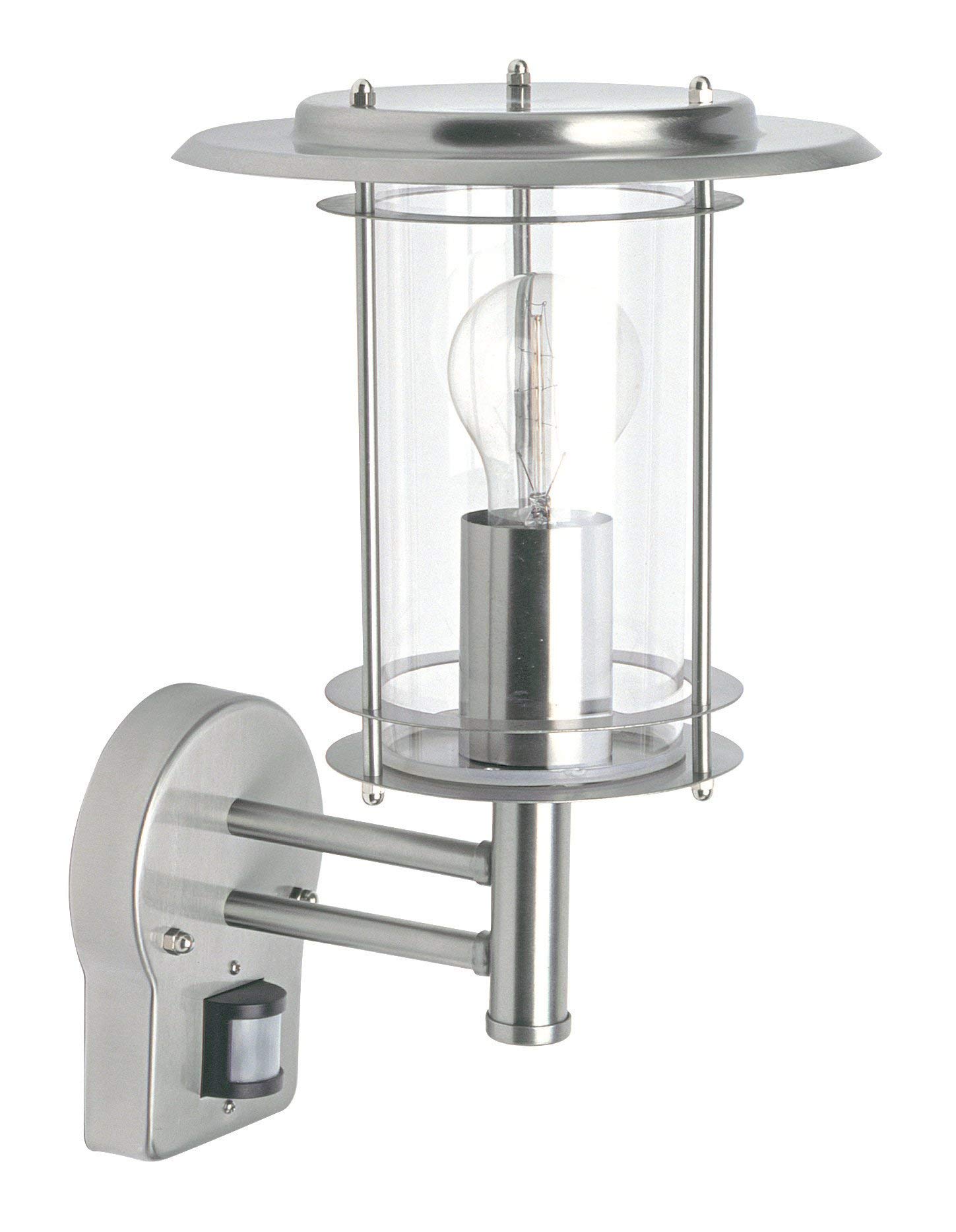Saxby York 60W Polished Stainless Steel IP44 Outdoor Garden PIR Motion Sensor Lantern Wall Light