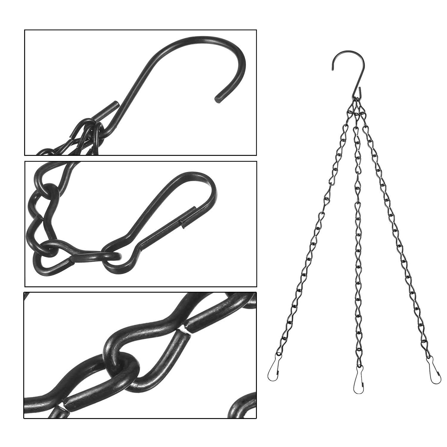 NUOOO 5 Pack Hanging Basket Chains 3 Point 16 Inch Flower Pot Chains For Hanging Plants With 3 Clip Hooks Heavy Duty Black Metal Chain Hangers For Hanging Plants Flowers Baskets