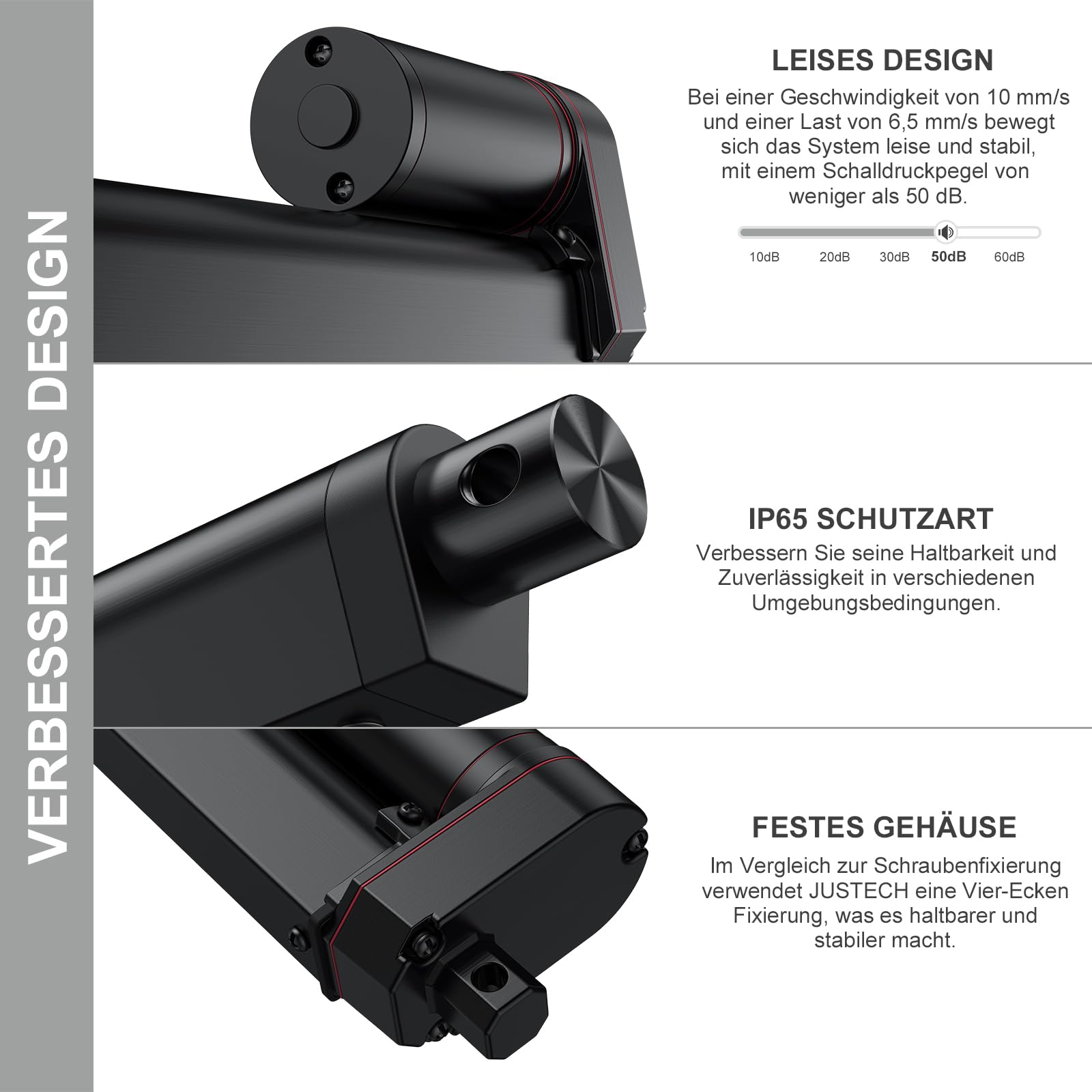 Justech Linear Actuator 300mm 1500N IP65 12V DC Motor