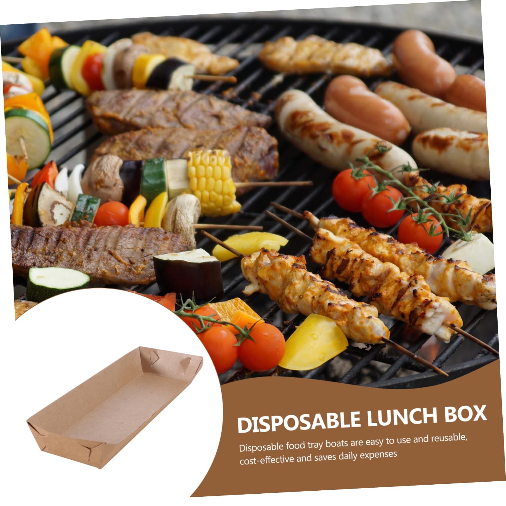 Garneck 50 Piece Disposable Kraft Paper Food Trays Snack Open Box Boat Shape Chicken Box Party Picnic Supplies