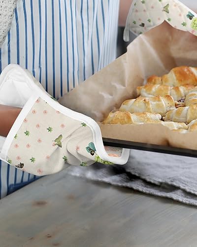 Miniatura 36 de Juego de 2 agarraderas de tela de rizo antideslizantes y aislantes de calor con bolsillo, guantes gruesos para horno, posavasos para hornear