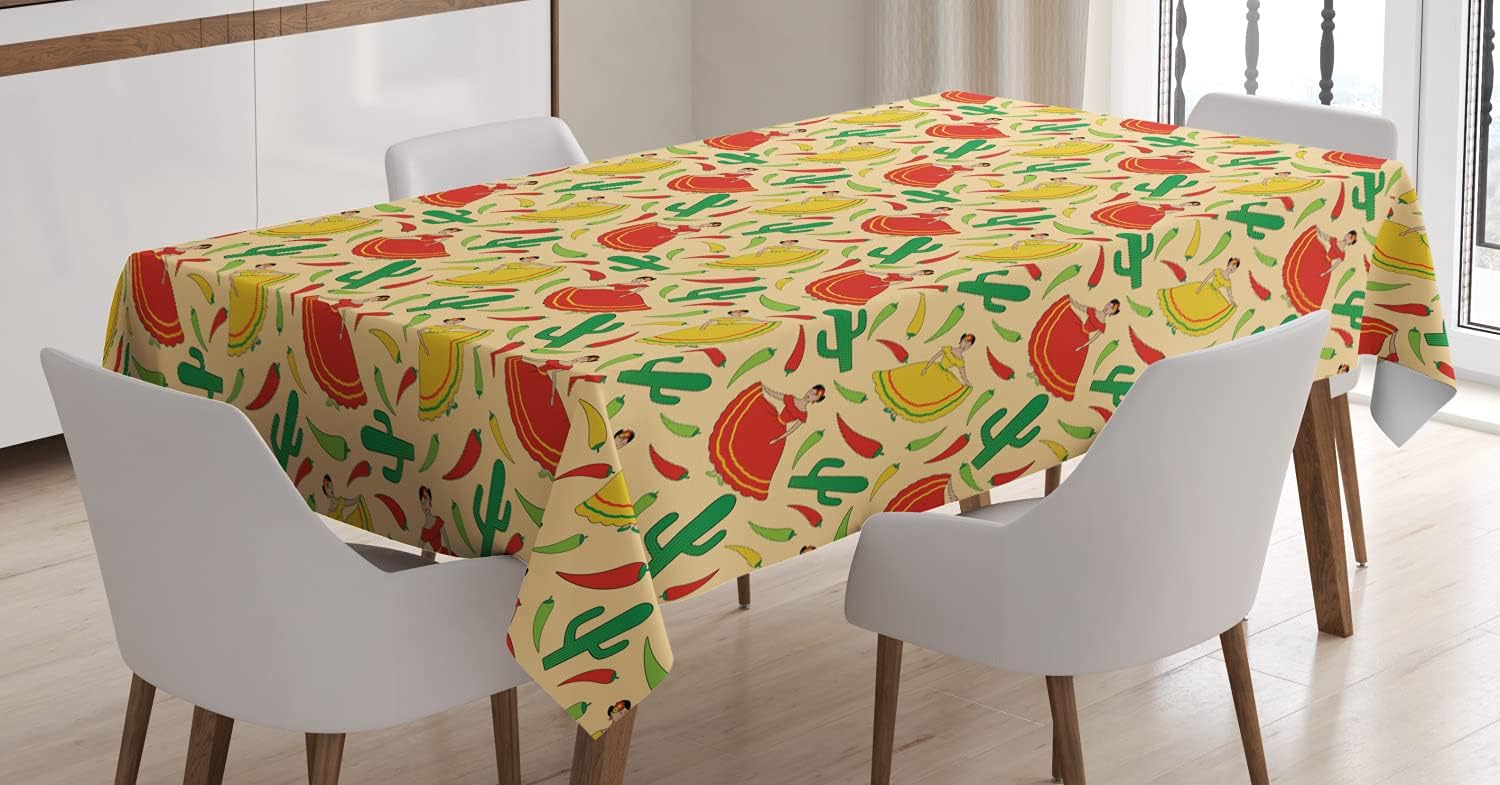 Ambesonne Yellow Tablecloth, Colorful Illustration of Sun Flower with Motifs and Patterns Summer Nature Artprint, Rectangular Table Cover for Dining Room Kitchen Decor, 60" X 90", Yellow Gray