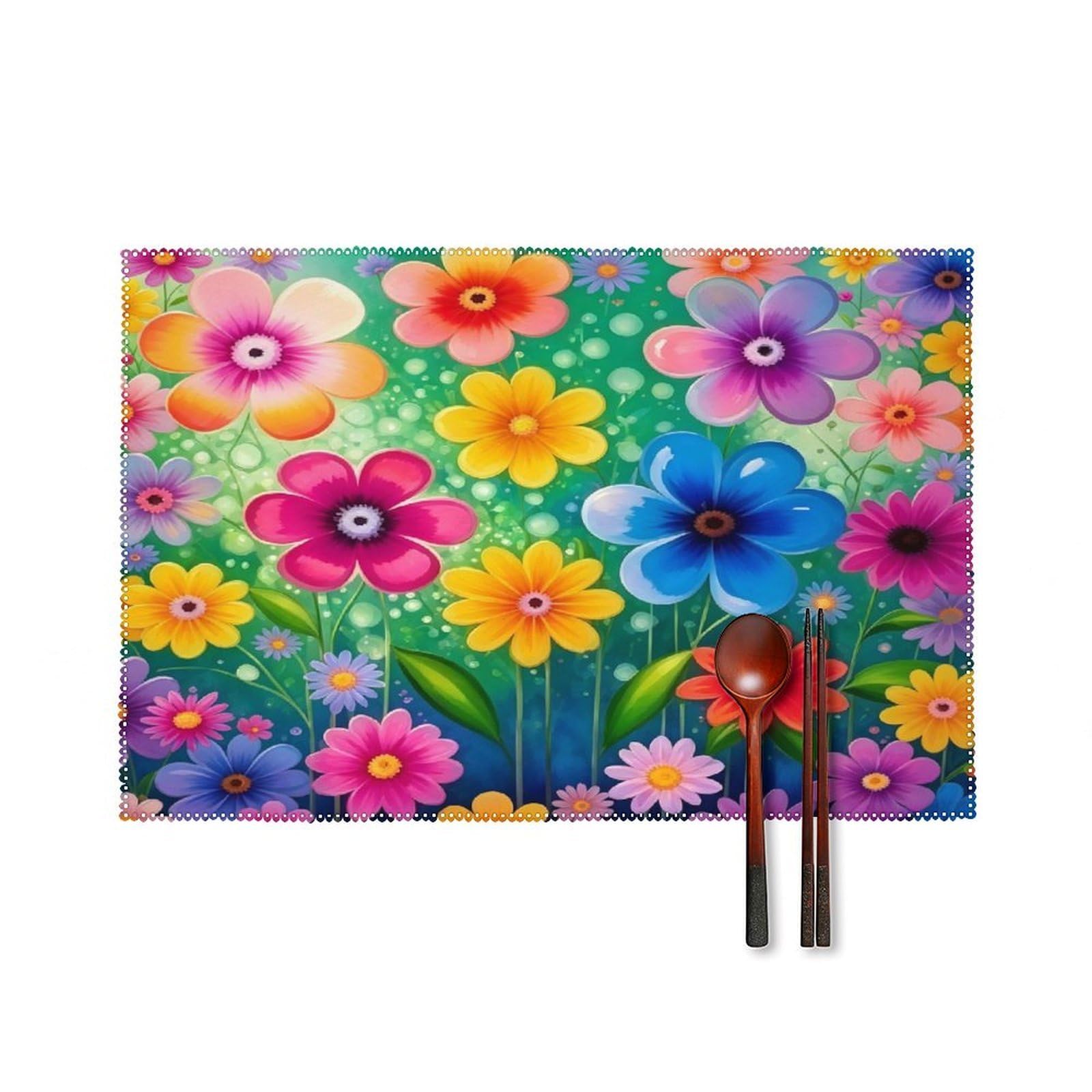 Fekiloot Style Watercolor Floral Placemats Set Of 6,Table Mat