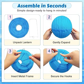 Blue Paper Lanterns, 12Pcs 6-12 Inch Round Hanging Party Decorations