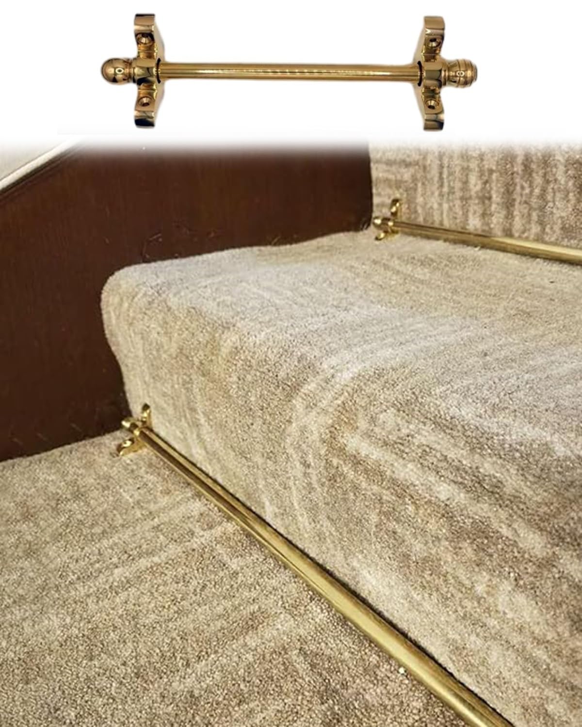 Stair Rods Polished Bright Brass Stair Carpet Rods Bar with Holder Bracket Hardware, Secure Library Hallway Staircase Runner Tubing, Easy to Install (12pcs 115cm/45in/3.8ft)