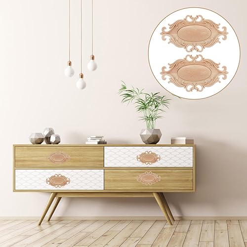 Miniatura 7 de 2 apliques de madera onlay, apliques de madera tallada sin pintar, onlays de madera ovalada, apliques de muebles para manualidades, apliques