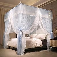 Vista 10 de VETHIN Cortina de Dosel de Cama de Princesa con Volantes de 4 Postes - Red Mosquitera de Cortina de Doble Capa Acogedora con 4 Aberturas para Niñas