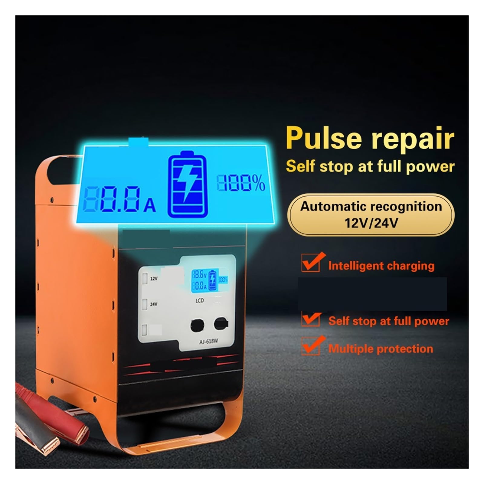 Chargeur De Voiture 400W/600W 12V 24V Camion Batterie Automobile 50A/30A for Au Plomb Facile à Utiliser(Yellow)