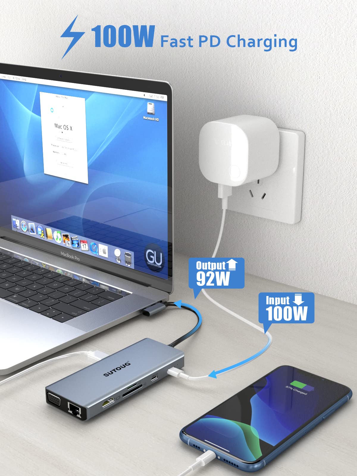 Docking station 12 in 1 con HDMI 4K e VGA 1080P, 92W PD, Ethernet da 1Gbps, USB-C 3.0 e 4 porte dati USB-A, lettore di schede SD TF, adattatore USB C per Surface Pro MacBook Pro Air e Windows