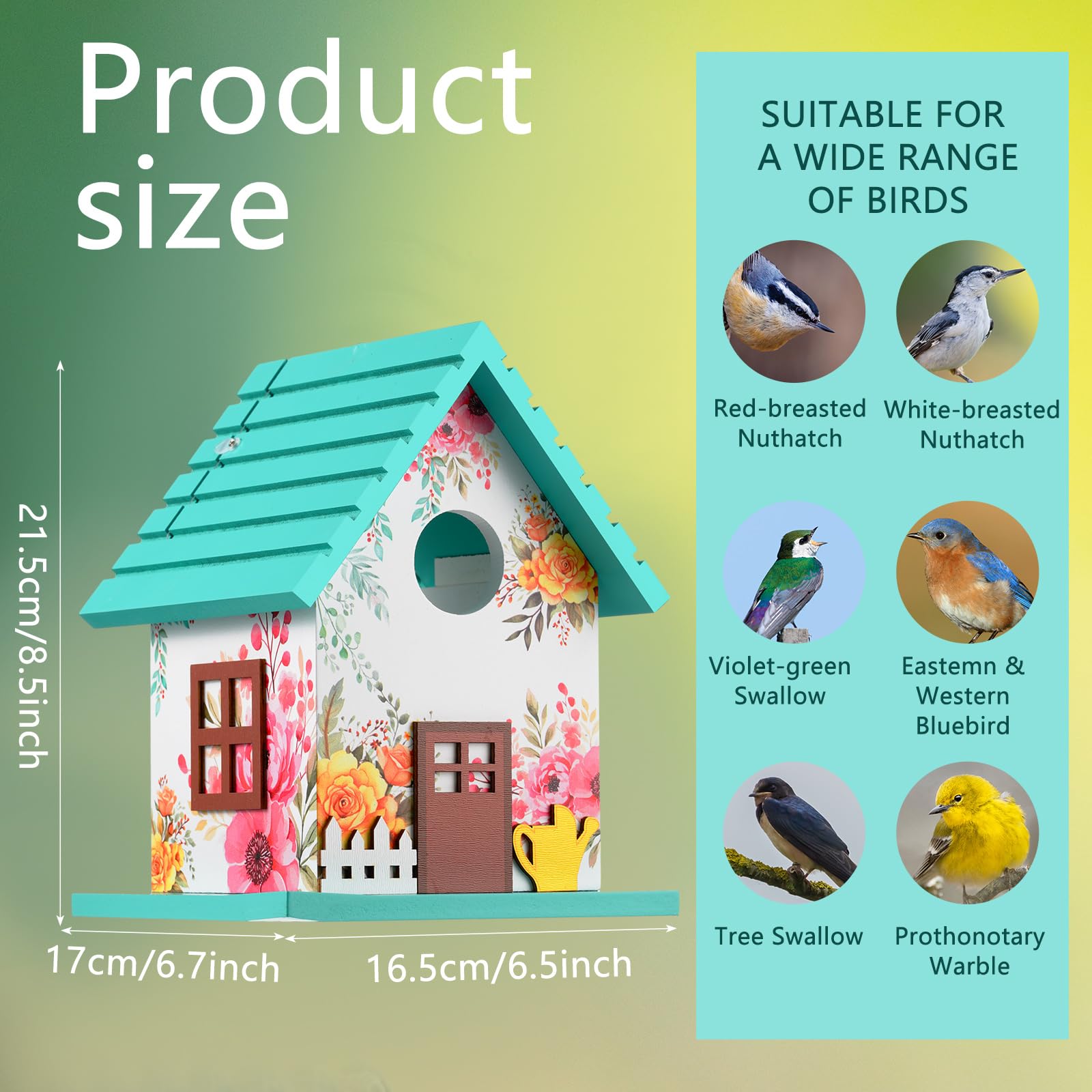 WGXX Bird House for Outside, Window View Wooden Birdhouse for Outdoors Hummingbird for Nesting, Colorful Hanging Bird House for Blue Bird,Sparrow, Chickadee, Birdhouse for Outside