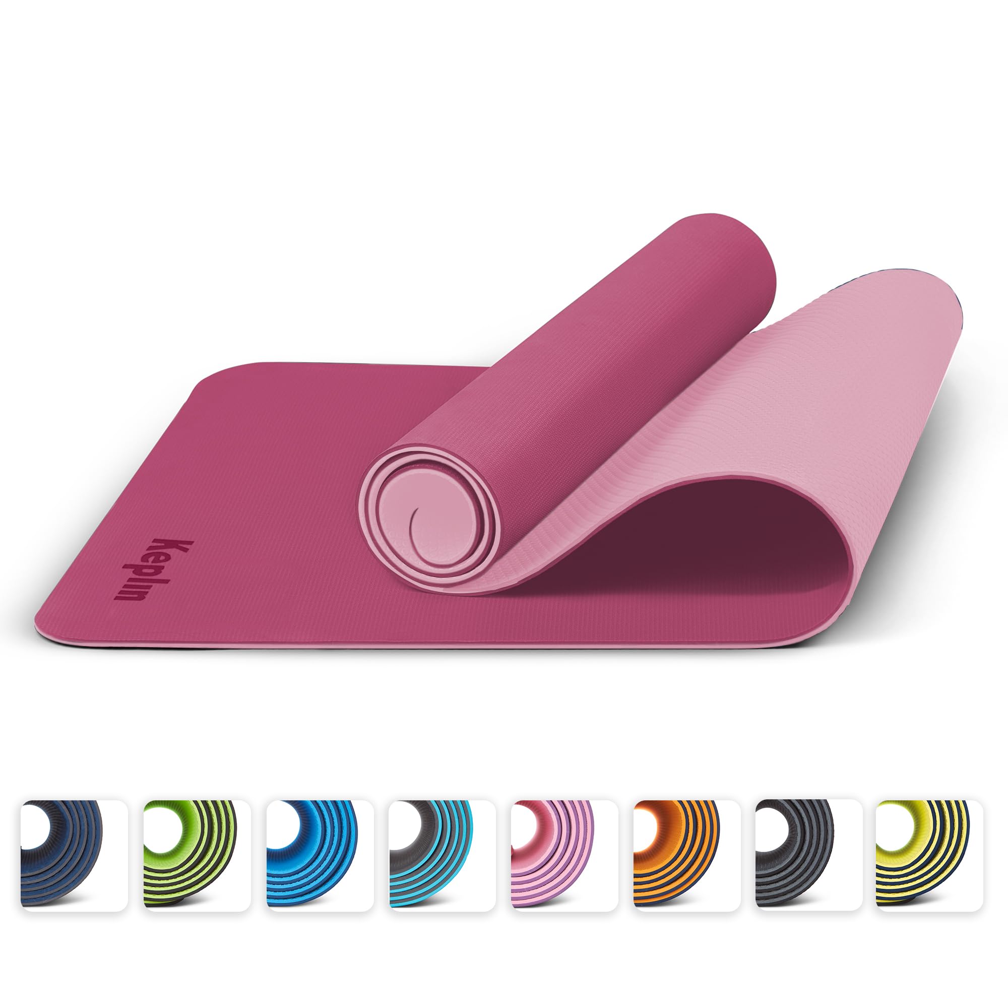 KEPLINYoga & Exercise Mat with Carry Strap, Large Non-Slip Comfortable Training & Workout Floor Mat for Home or Outdoor, Gym, Pilates, Gymnastics, HiiT, Stretching & Meditation (Light & Dark Pink)
