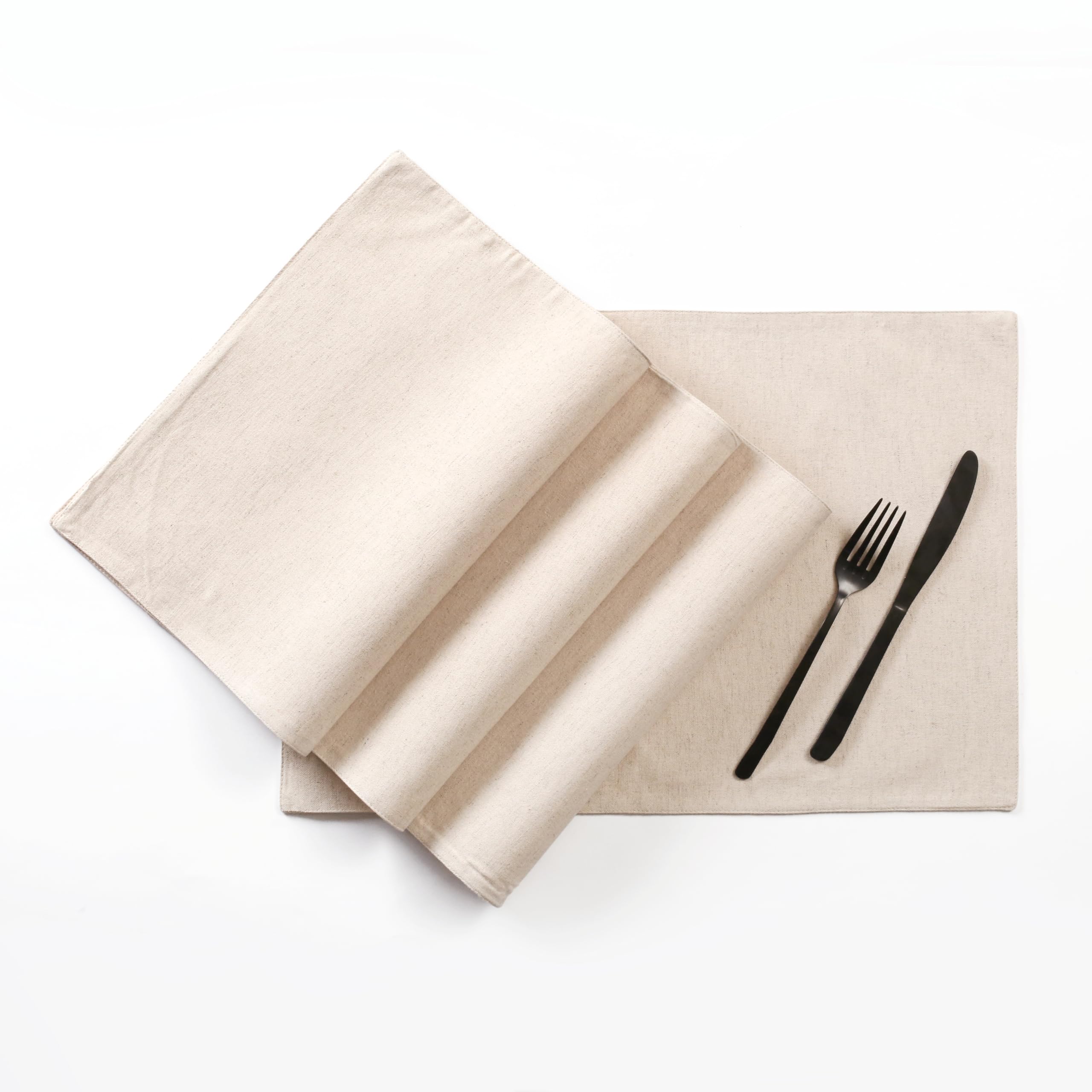 4-Piece Pure Cotton/Linen Placemat set 33x48cm (Natural), Fused inside, Machine Washable, Easycare, Eco-friendly & Sustainable, perfect for any Dining Table setup.