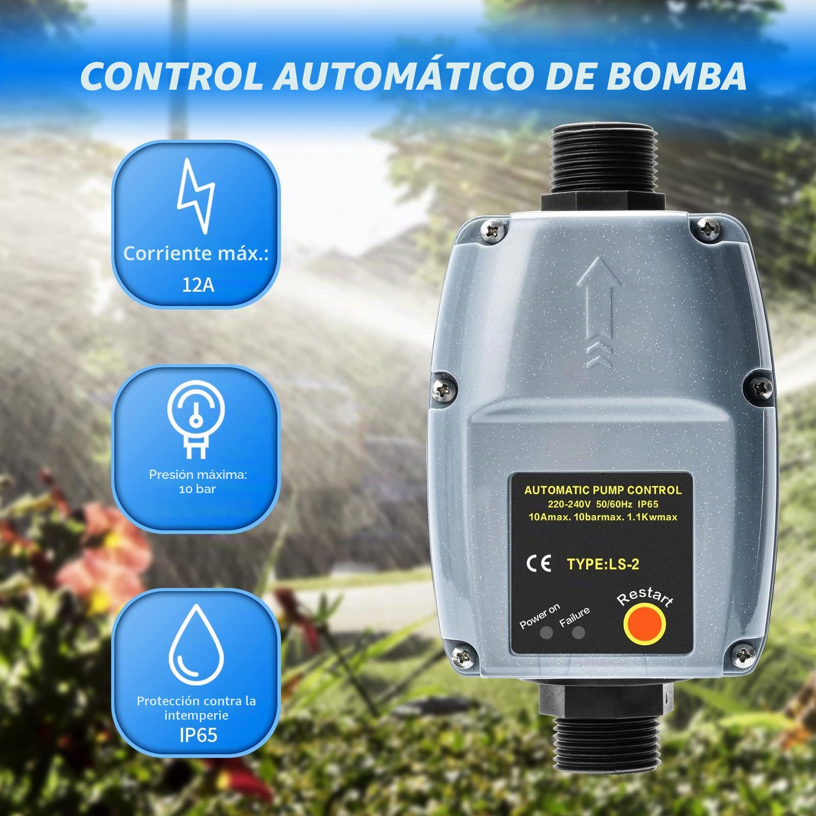 Briidea,Regulador automático de presión de la bomba electrónica, sumergibles y de pozos profundos, bomba de jardín con presión de funcionamiento de 10 bar
