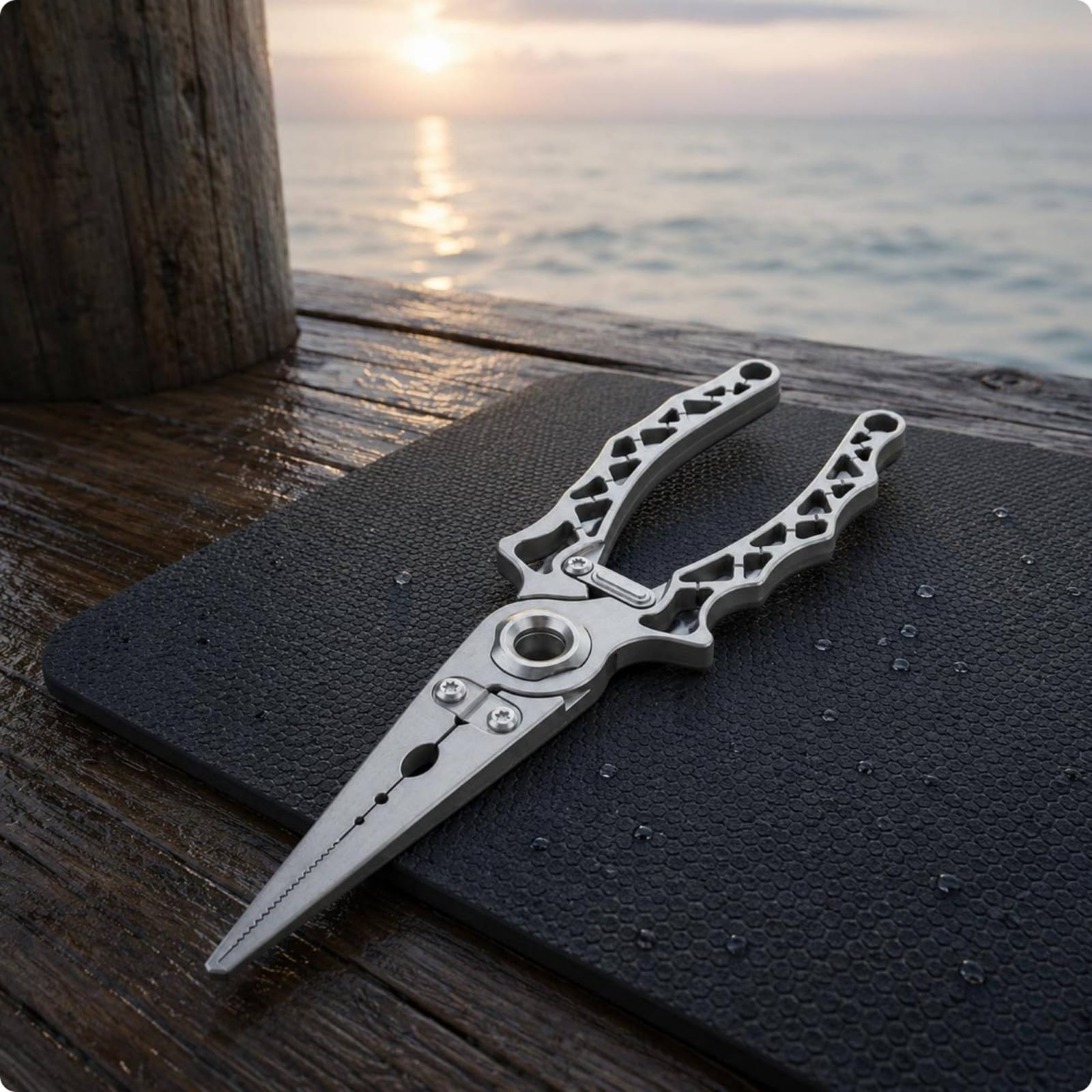 Pinza da Pesca Rimuovi Anelli Tronchese Acciaio Inossidabile con Presa Zigrinata E Foro per Laccetto Adatta per Surfcasting E Barca