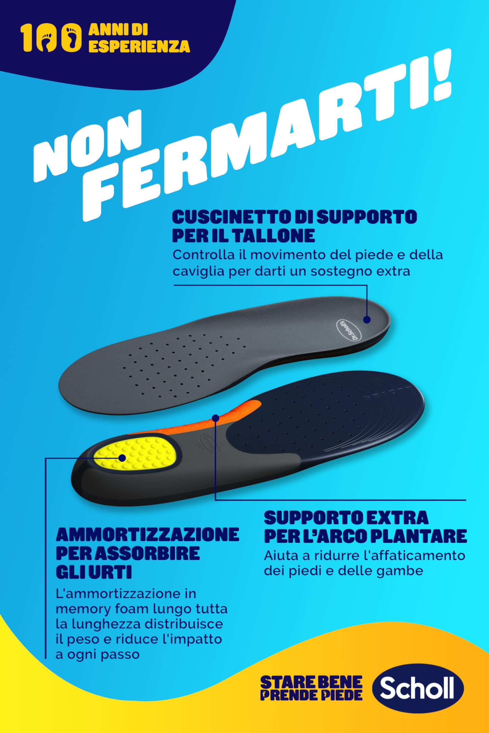 Scholl Solette Scarpe da Uomo Heavy Duty, Progettate per Uomini Alti, Robusti o con la Pianta Larga, Sostengono l'Arco Plantare e Ridistribuiscono la Pressione, Ritagliabili, Taglia 40-46,5