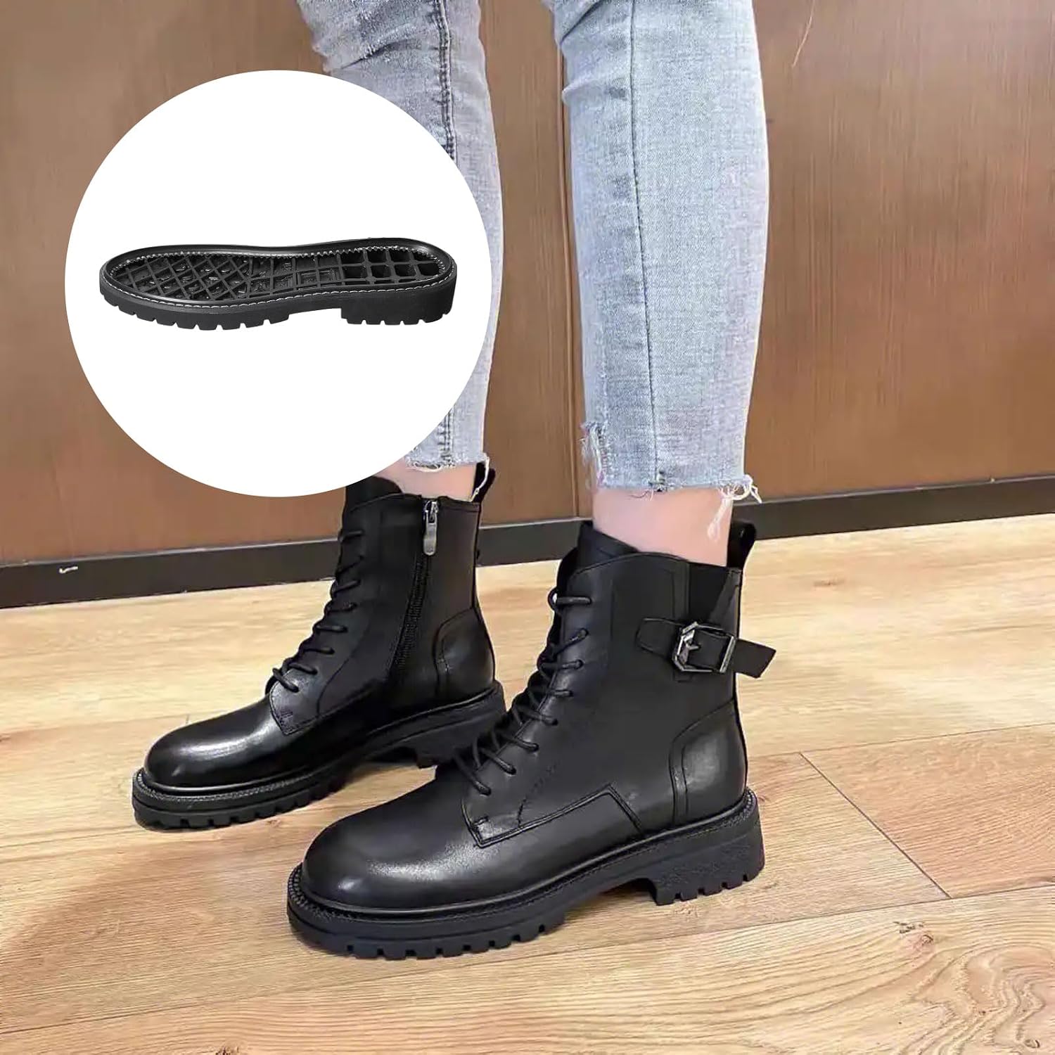 CHGCRAFT Shoe Replacement Rubber Soles for DIY Shoes 1 Pair Rubber Full Out Sole Black Wear Resistant Shoes Sole Raised Shoes Sole for Work Shoes and Boots, 11.9x3.3x1.5 inch