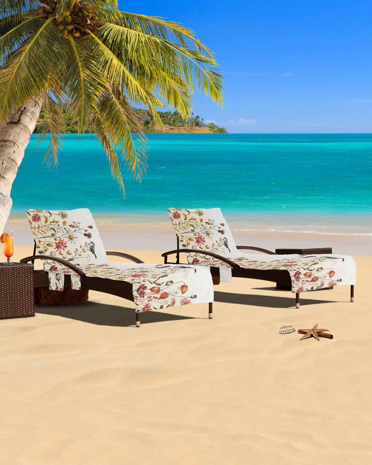 Fall Flower Bird Beach Pool Patio Lounge Chaise Chair Cover Towel With Pockets,Absorbent & Quick Dry Microfiber Towel Cover Bag Summer Sunbathing Accessories Farmhouse French Country Eucalyptus Leaves