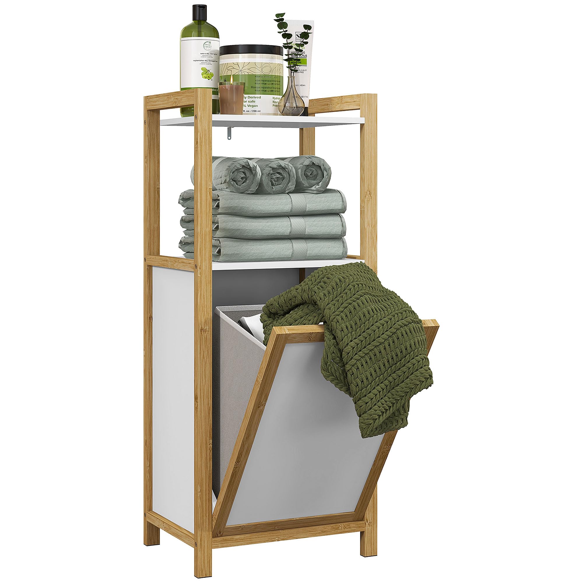 HOMCOM Standschrank aus Bambus mit Wäschekorb, 40 x 30 x 86,5 cm