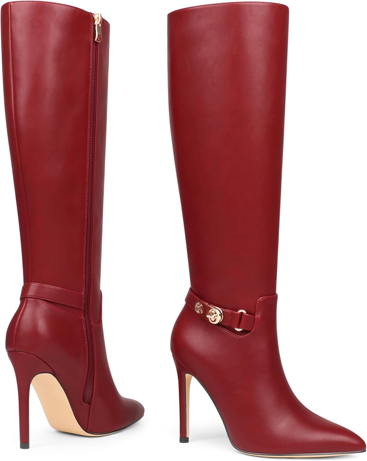 COLETER Women's Knee High Boots Pointed Toe Stiletto Buckle Dress Boots Slouch Zipper Heeled Boots - Image 7