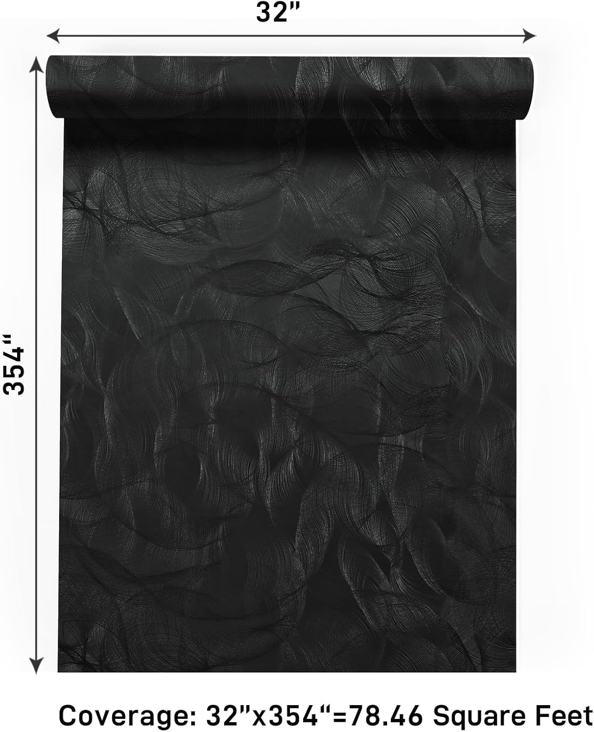 VaryPaper 32" x 354" Spiral Circle Black Wallpaper Peel and Stick Textured Black Contact Paper for Walls Cabinet Waterproof Self Adhesive Vinyl Removable Swirl Geometric Wallpaper for Bedroom Bathroom