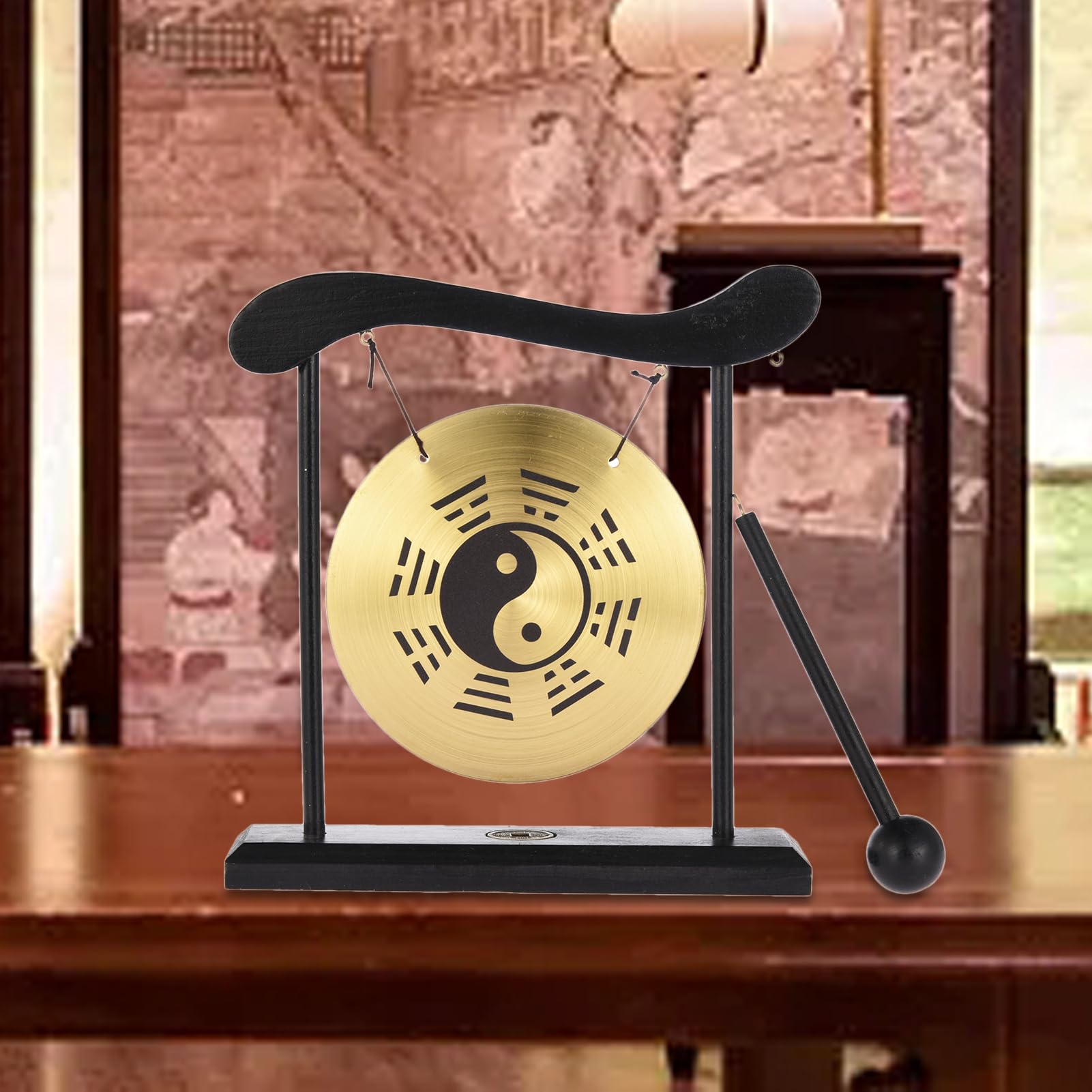 Mini gong de table - 12 cm - Jeu sonore zen - Ornement - Cloche de méditation pour lieu de travail, salon, énergie, équilibre, pleine conscience, atmosphère, point fort, spirituel