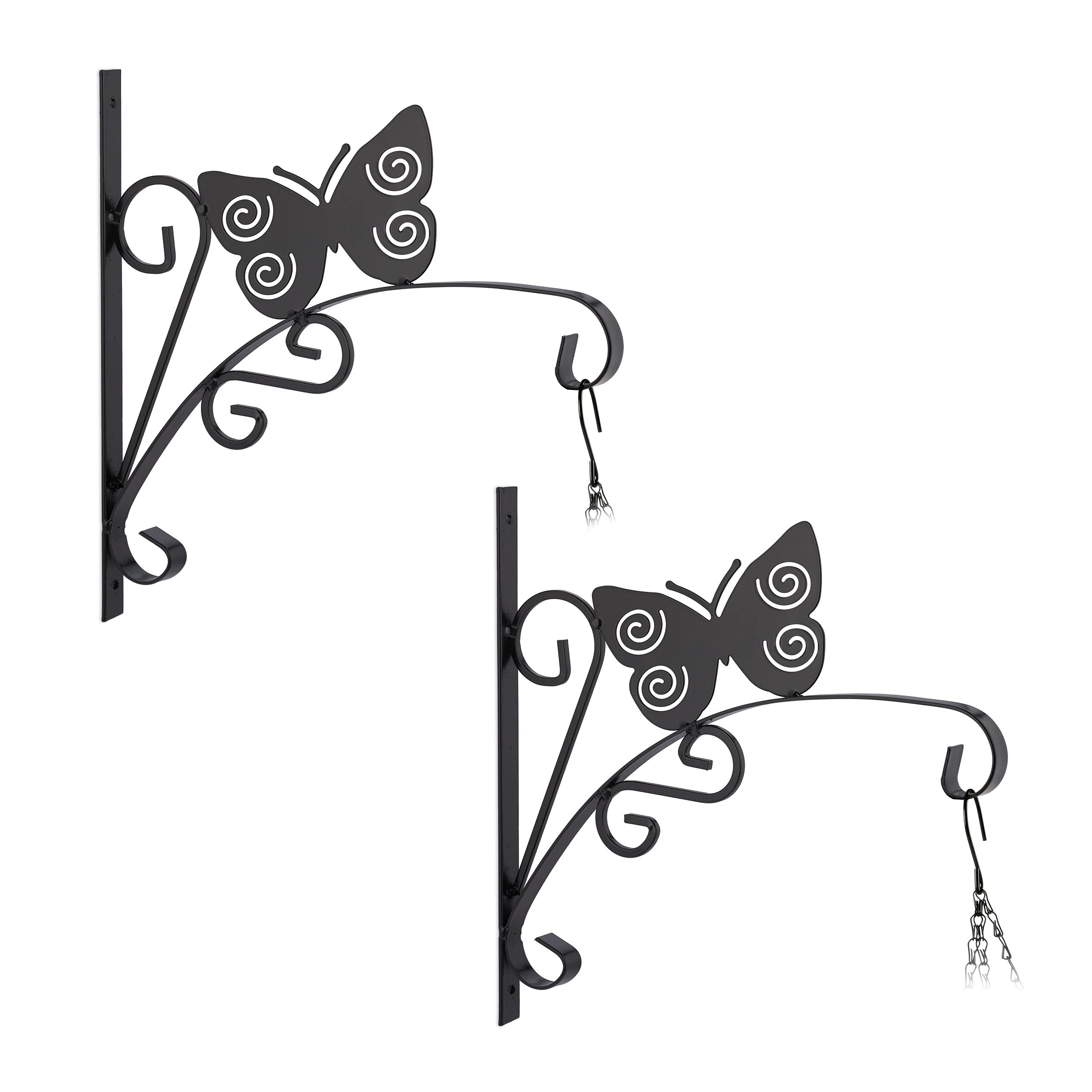 Crochet suspension plantes extérieur support mural pot fleur noir x2