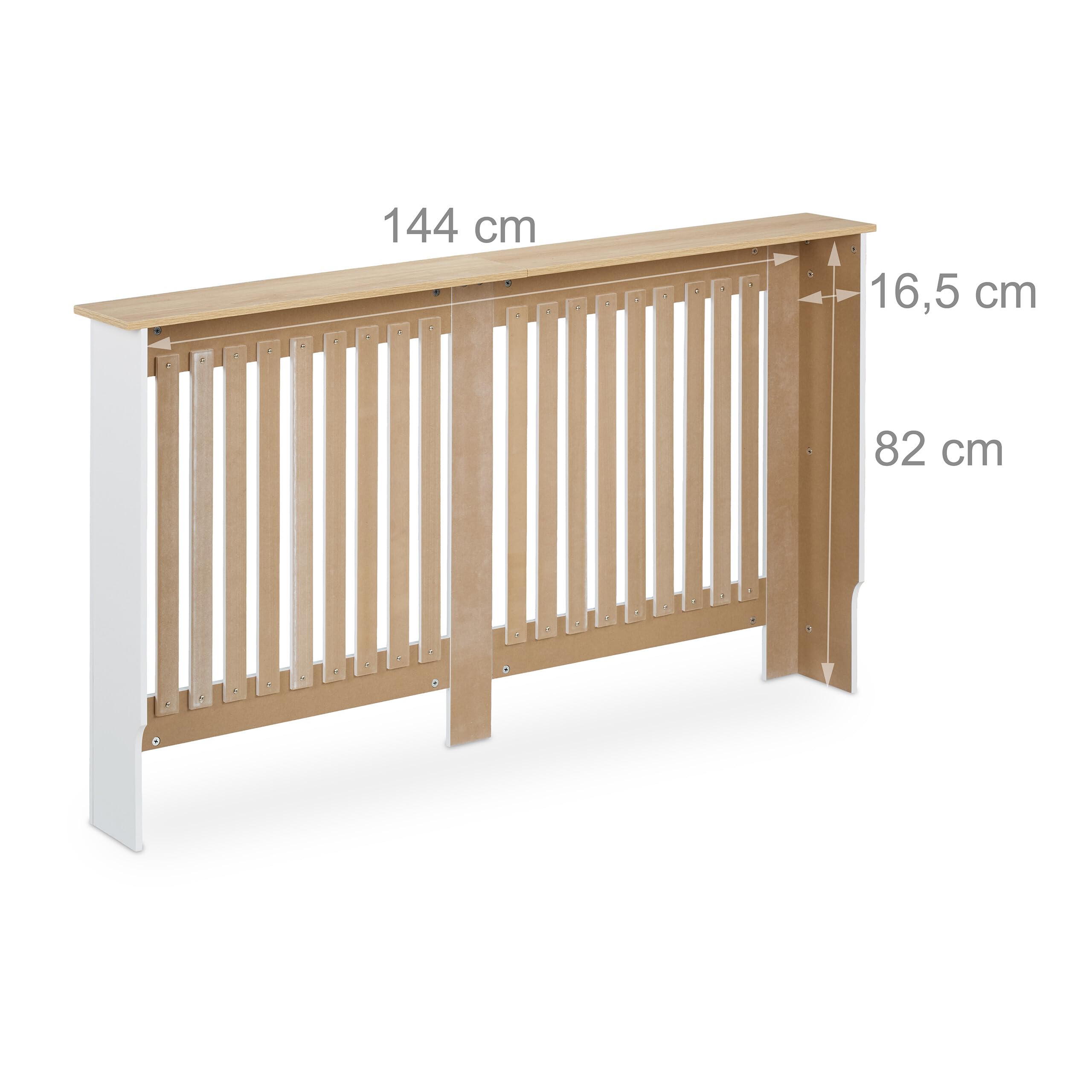 Relaxdays Heizkörperverkleidung, Lamellen, HBT 83x152x19 cm, für alte Heizkörper, Heizungsabdeckung mit Regal, MDF, weiß