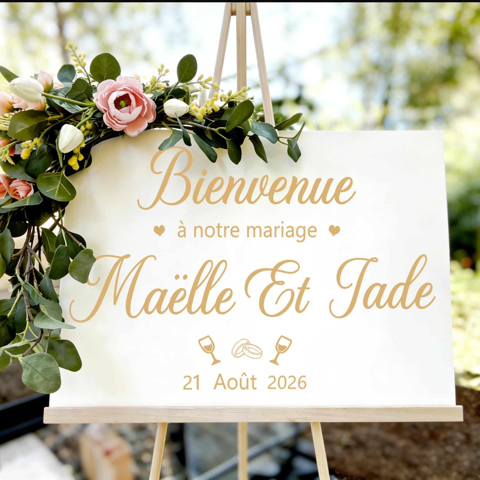10pcs Sticker pour Panneau de Mariage Personnalisé Bienvenue au Mariage Autocollants Personnalisés Mariage Décoration-Adaptés aux Panneaux de 60x40cm/40x60cm,Doré Clair - 3