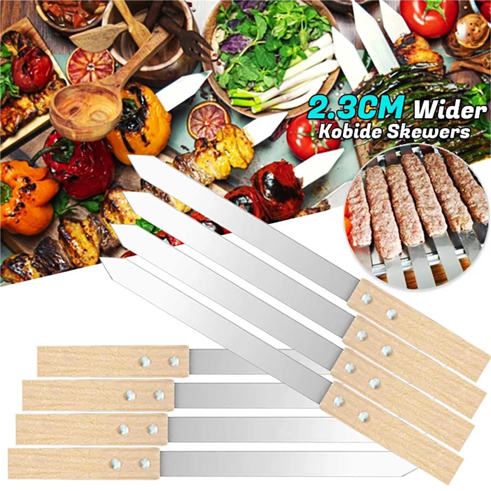 Brochetas Brochetas for kebab de acero inoxidable reutilizables Kobide 15,7 pulgadas largo, 0,91 ancho y 2 mm grosor(6pcs-410x23x2MM)